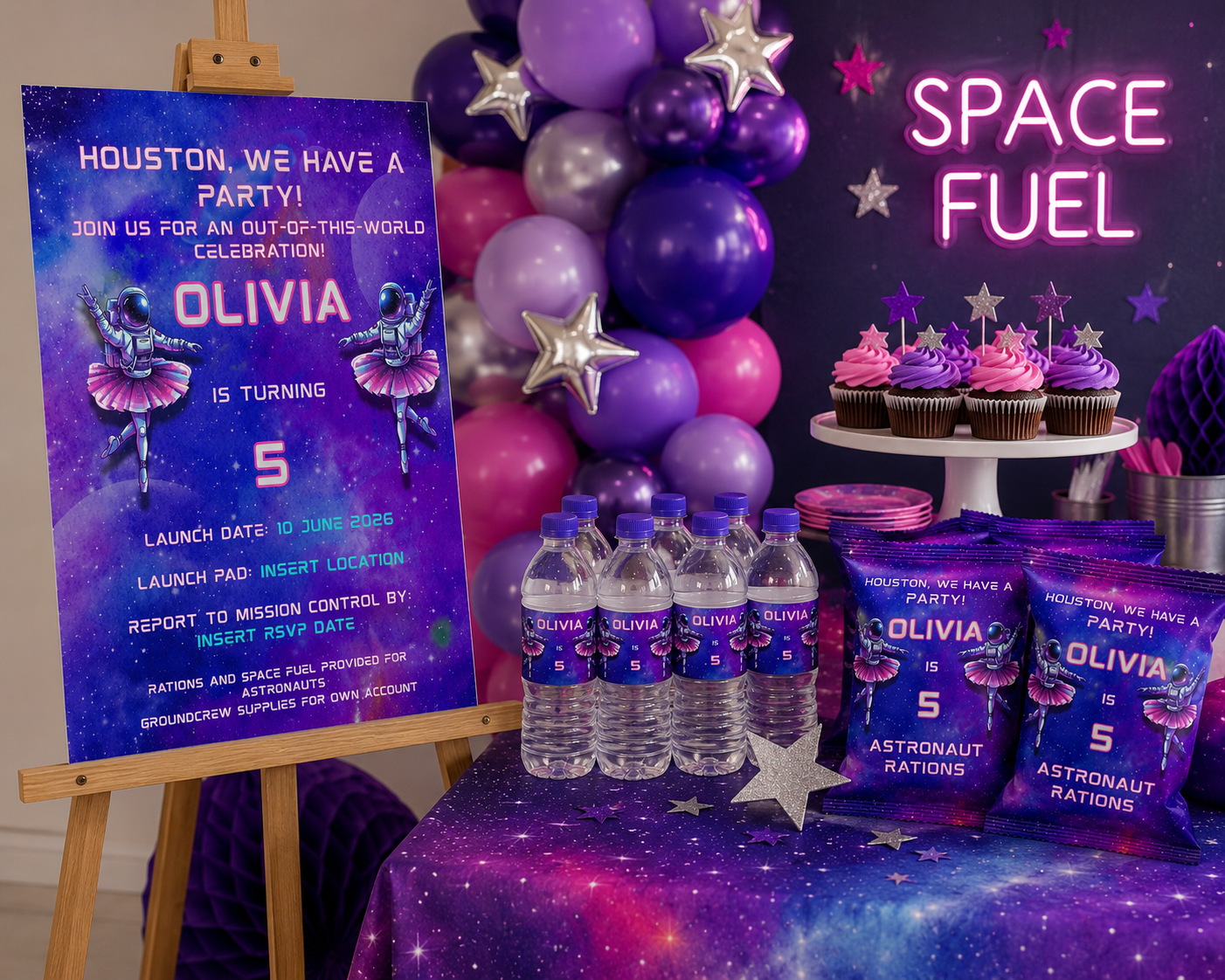 Ballerina Space Theme Party Setup